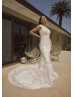 Cap Sleeves Ivory Lace Tulle Keyhole Back Modern Wedding Dress